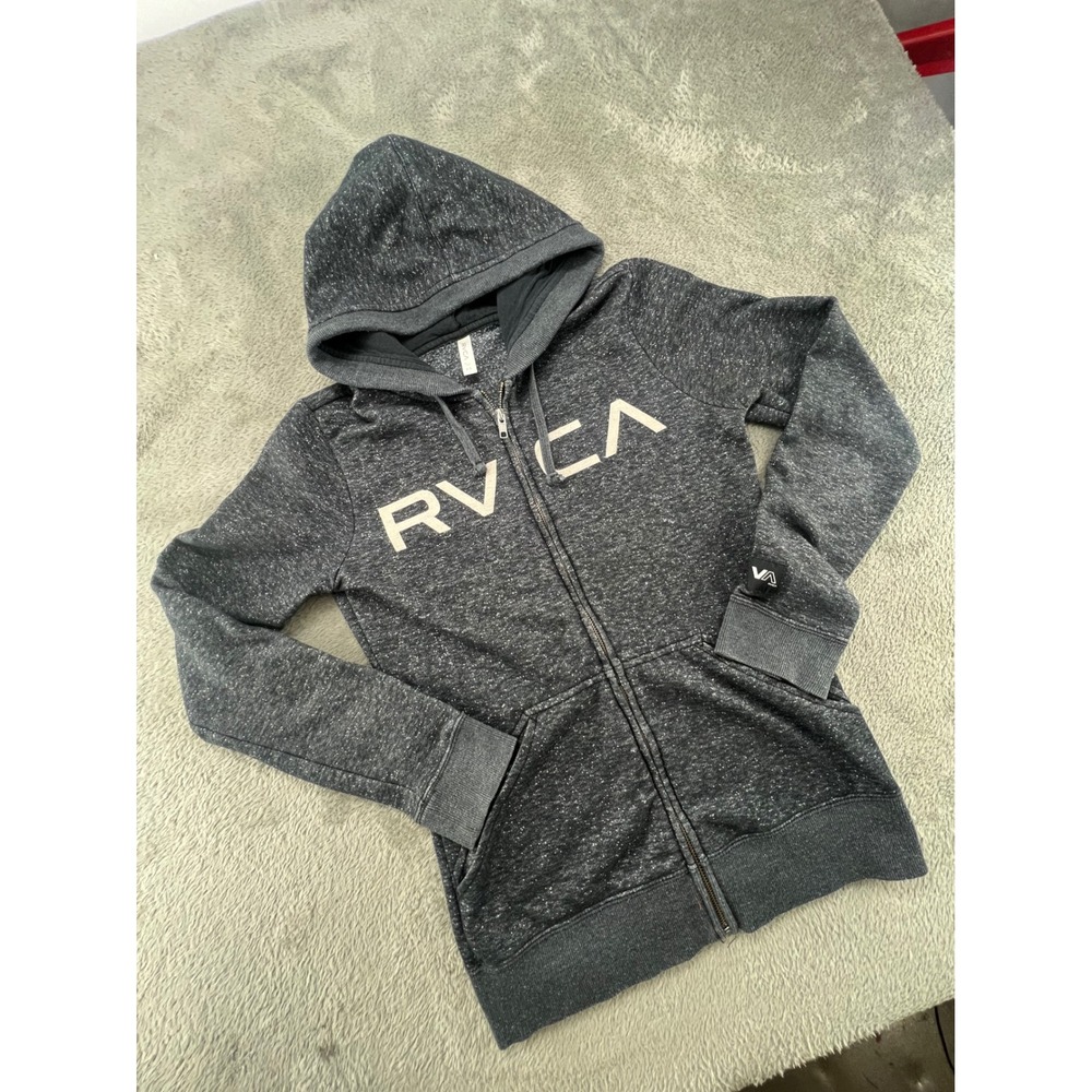 RVCA Speckled Heather Grey Full Zip Hoodie Sweatshirt Womens XS